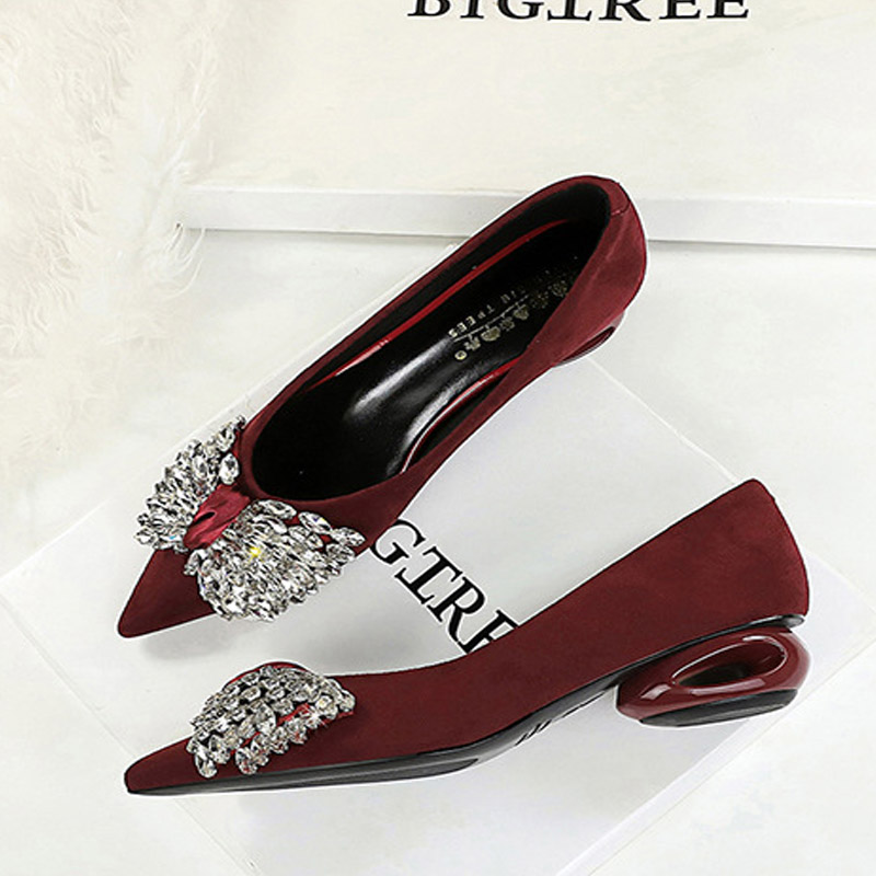 Womens Heels - BIGTREE CRYSTAL Butterfly-kont Pointed Toe Women