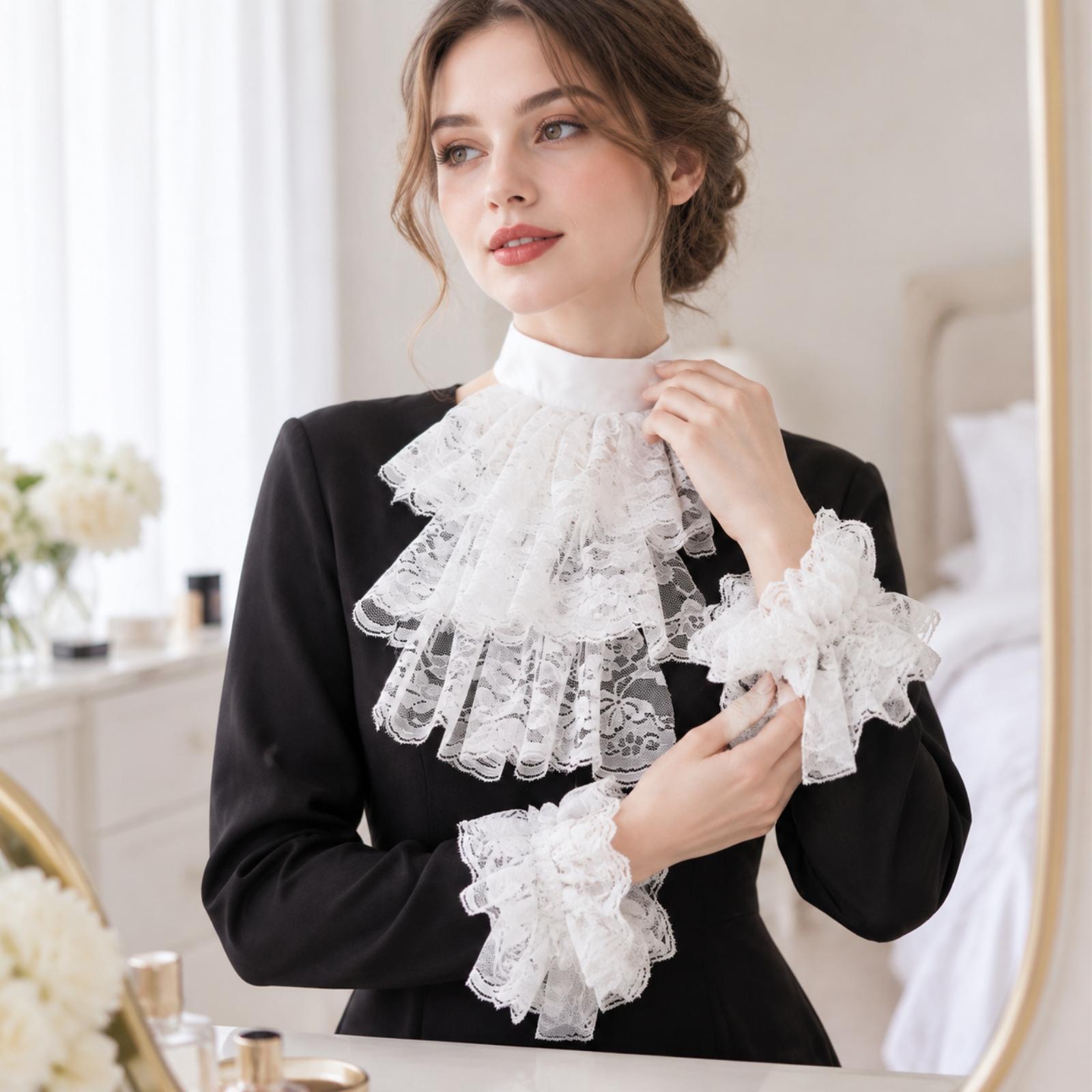 Women Lace Collar Gloves with  - Lace Dress ulasan dan harga
