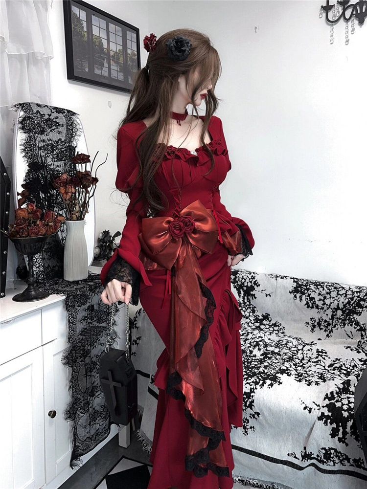 Spring Red Vintage Dress Women - Women'S Red Formal Wear ulasan dan harga
