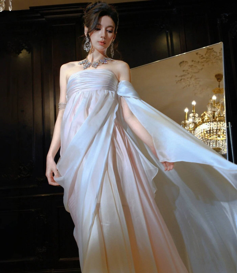Strapless Flowy Chiffon Evenin - Formal Dress ulasan dan harga