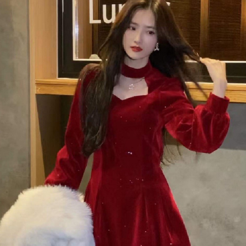 Fine Sparkling Velvet Dress Wo - Women'S Red Formal Wear ulasan dan harga