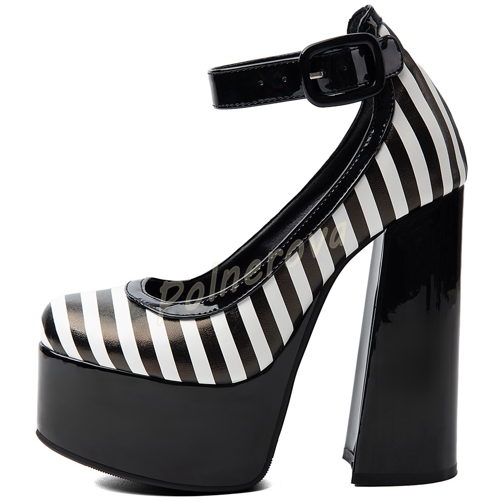 Women Black White Striped Pump - Lace Dress ulasan dan harga