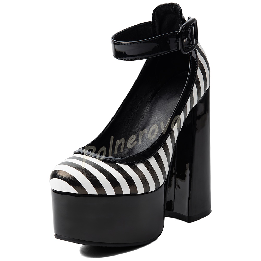 Women Black White Striped Pump - Lace Dress ulasan dan harga